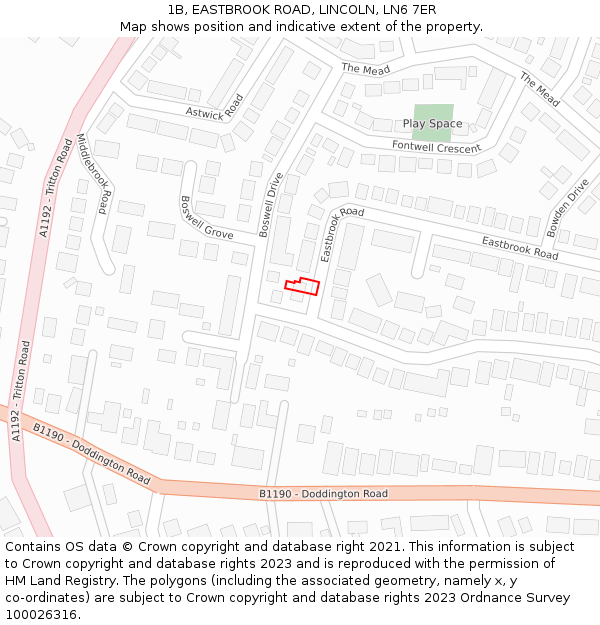 1B, EASTBROOK ROAD, LINCOLN, LN6 7ER: Location map and indicative extent of plot