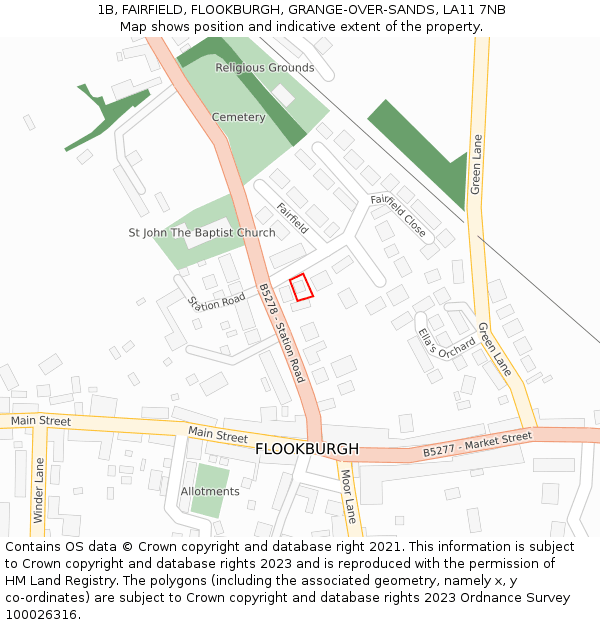 1B, FAIRFIELD, FLOOKBURGH, GRANGE-OVER-SANDS, LA11 7NB: Location map and indicative extent of plot