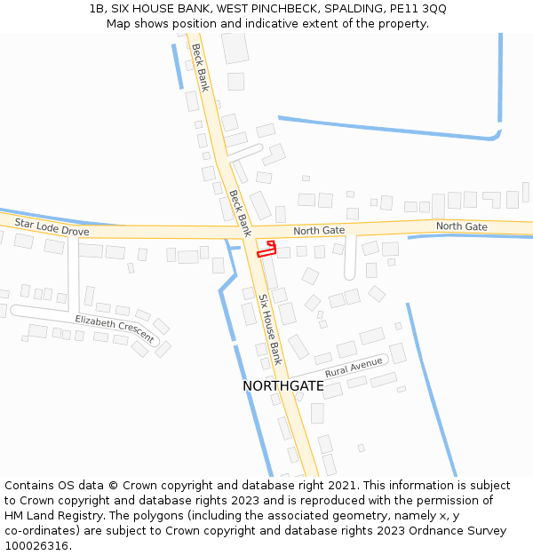 1B, SIX HOUSE BANK, WEST PINCHBECK, SPALDING, PE11 3QQ: Location map and indicative extent of plot