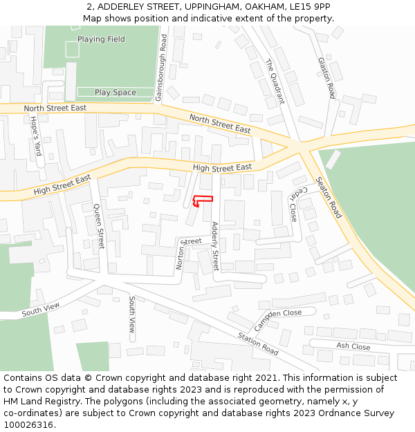 2, ADDERLEY STREET, UPPINGHAM, OAKHAM, LE15 9PP: Location map and indicative extent of plot