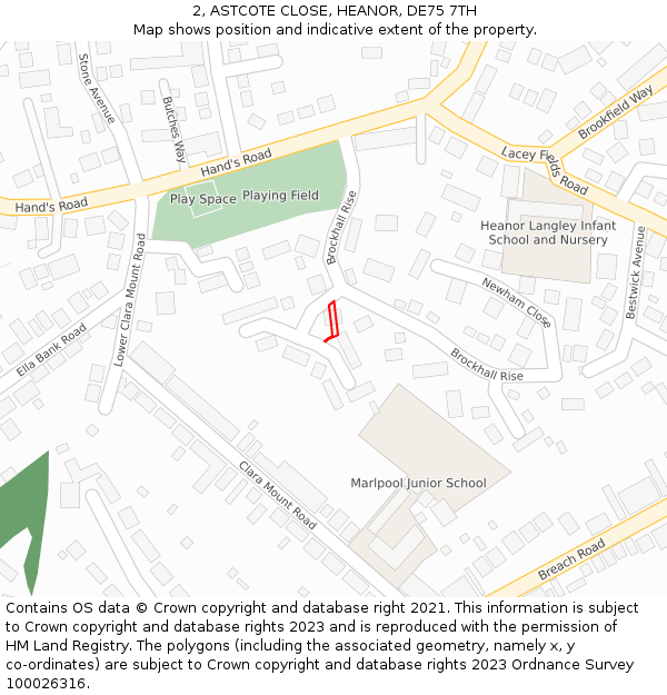 2, ASTCOTE CLOSE, HEANOR, DE75 7TH: Location map and indicative extent of plot