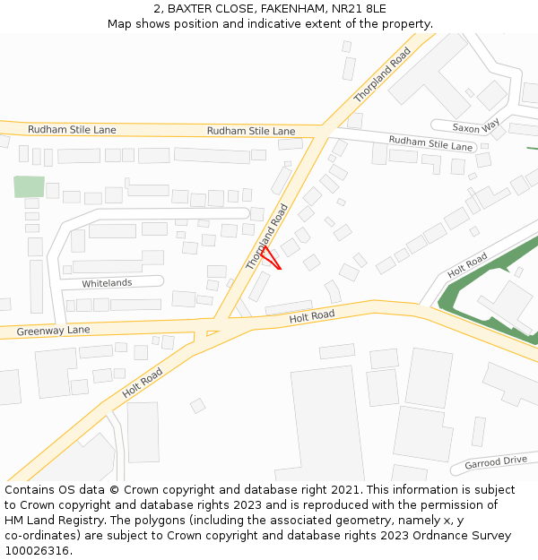 2, BAXTER CLOSE, FAKENHAM, NR21 8LE: Location map and indicative extent of plot