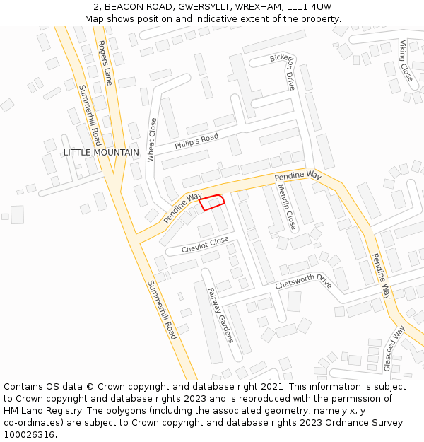 2, BEACON ROAD, GWERSYLLT, WREXHAM, LL11 4UW: Location map and indicative extent of plot