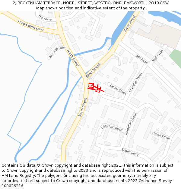 2, BECKENHAM TERRACE, NORTH STREET, WESTBOURNE, EMSWORTH, PO10 8SW: Location map and indicative extent of plot