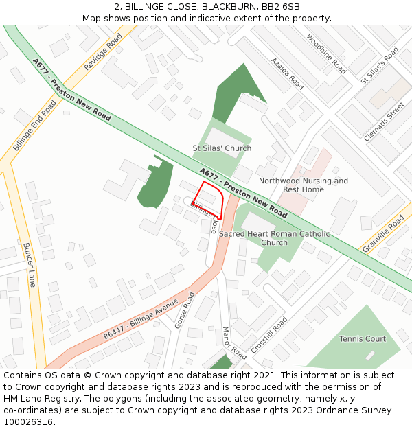 2, BILLINGE CLOSE, BLACKBURN, BB2 6SB: Location map and indicative extent of plot