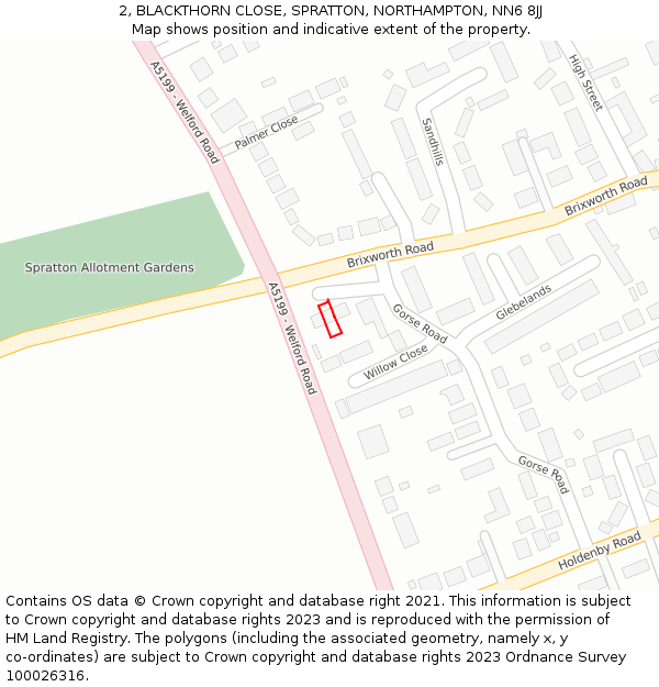 2, BLACKTHORN CLOSE, SPRATTON, NORTHAMPTON, NN6 8JJ: Location map and indicative extent of plot
