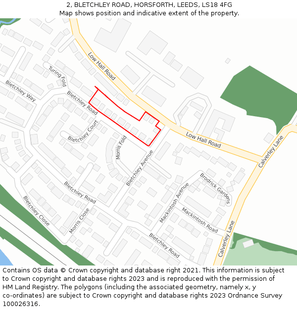 2, BLETCHLEY ROAD, HORSFORTH, LEEDS, LS18 4FG: Location map and indicative extent of plot