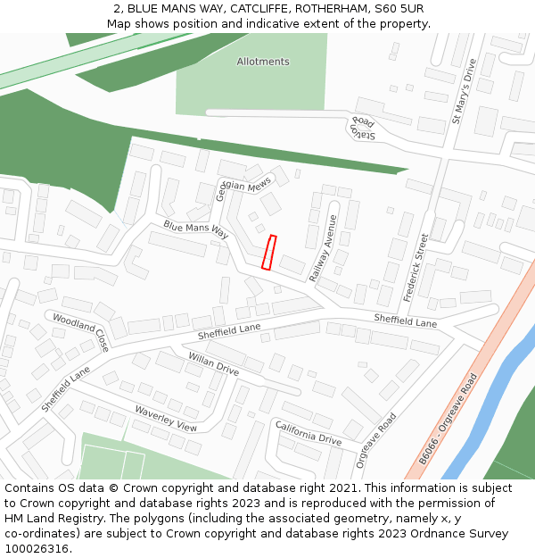 2, BLUE MANS WAY, CATCLIFFE, ROTHERHAM, S60 5UR: Location map and indicative extent of plot
