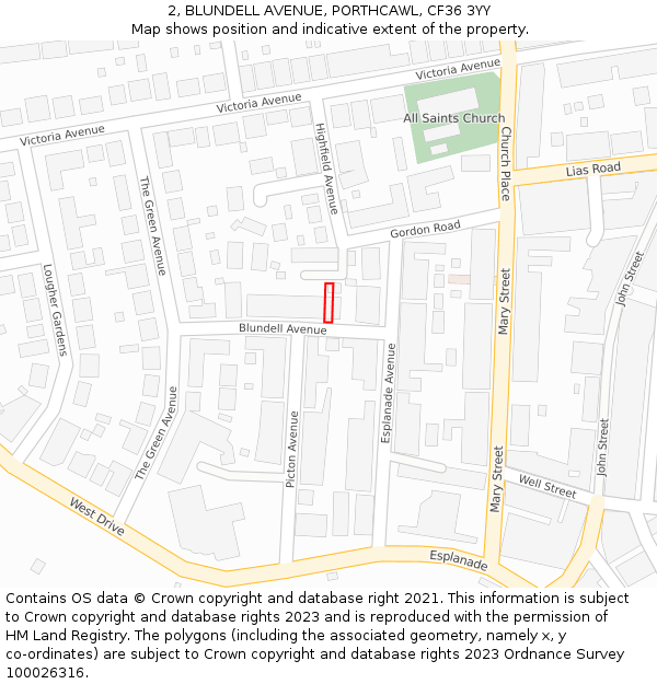 2, BLUNDELL AVENUE, PORTHCAWL, CF36 3YY: Location map and indicative extent of plot