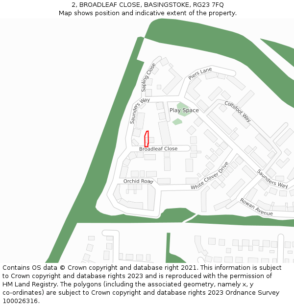 2, BROADLEAF CLOSE, BASINGSTOKE, RG23 7FQ: Location map and indicative extent of plot