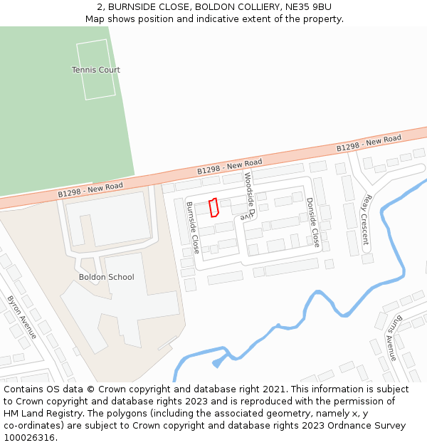 2, BURNSIDE CLOSE, BOLDON COLLIERY, NE35 9BU: Location map and indicative extent of plot