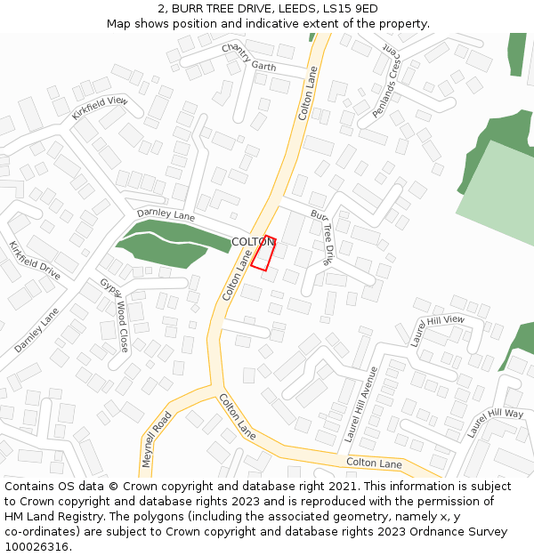 2, BURR TREE DRIVE, LEEDS, LS15 9ED: Location map and indicative extent of plot