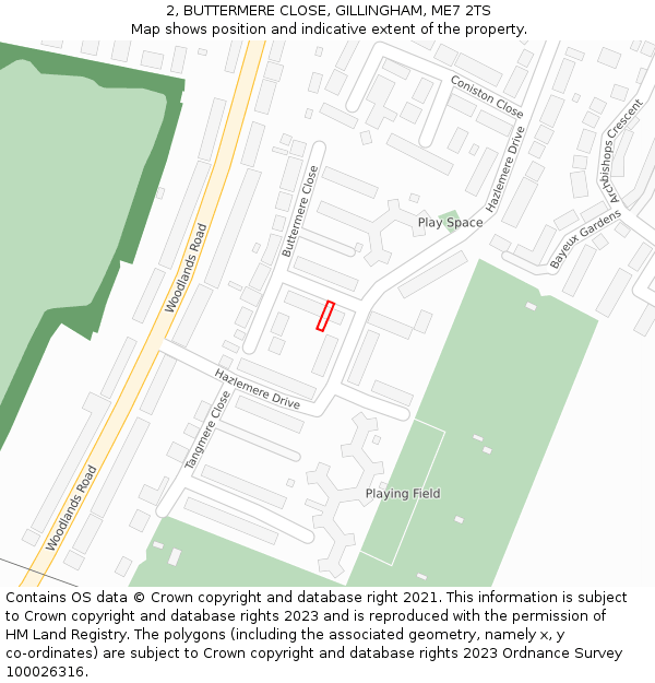 2, BUTTERMERE CLOSE, GILLINGHAM, ME7 2TS: Location map and indicative extent of plot