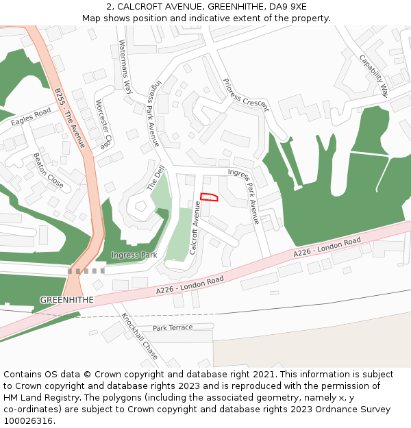 2, CALCROFT AVENUE, GREENHITHE, DA9 9XE: Location map and indicative extent of plot