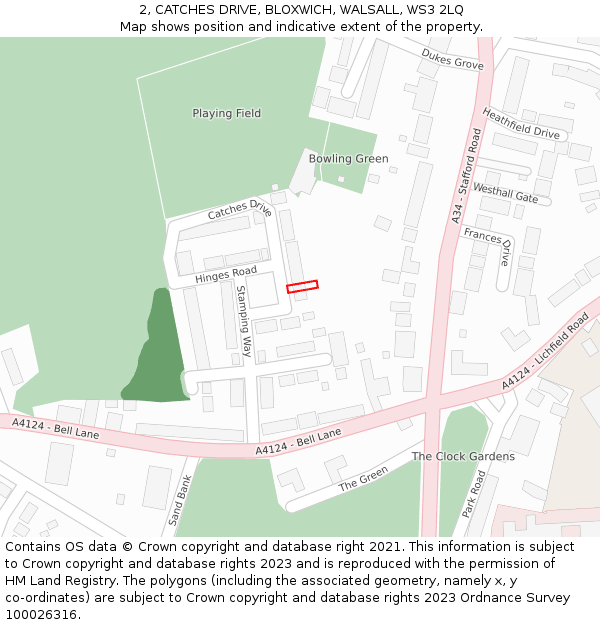 2, CATCHES DRIVE, BLOXWICH, WALSALL, WS3 2LQ: Location map and indicative extent of plot