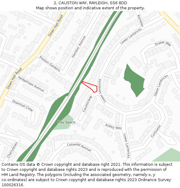 2, CAUSTON WAY, RAYLEIGH, SS6 8DD: Location map and indicative extent of plot
