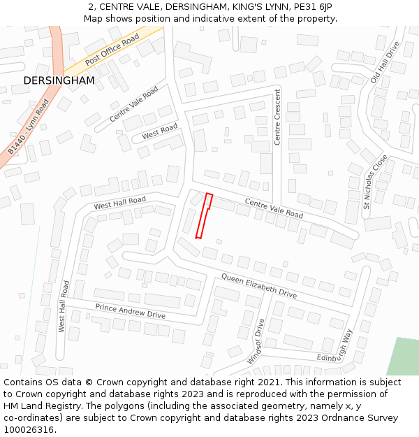 2, CENTRE VALE, DERSINGHAM, KING'S LYNN, PE31 6JP: Location map and indicative extent of plot