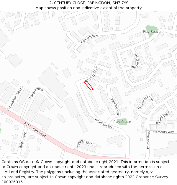 2, CENTURY CLOSE, FARINGDON, SN7 7YS: Location map and indicative extent of plot