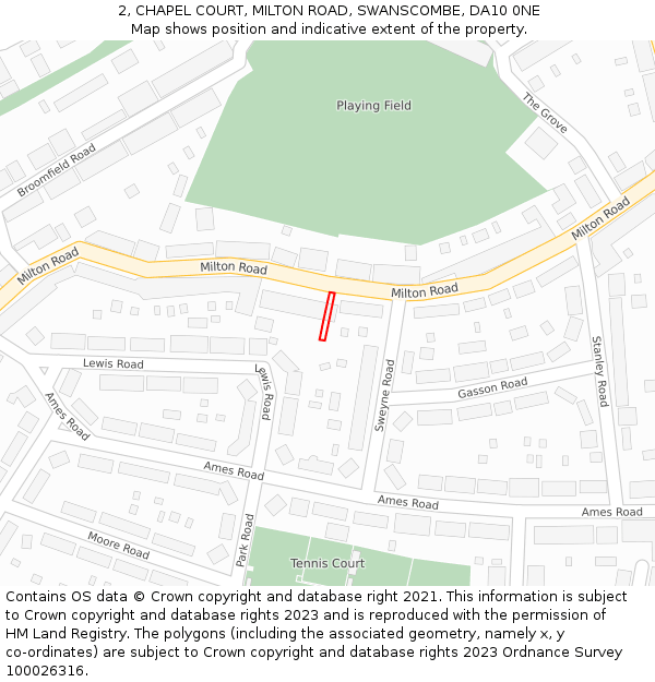 2, CHAPEL COURT, MILTON ROAD, SWANSCOMBE, DA10 0NE: Location map and indicative extent of plot