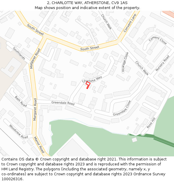 2, CHARLOTTE WAY, ATHERSTONE, CV9 1AS: Location map and indicative extent of plot