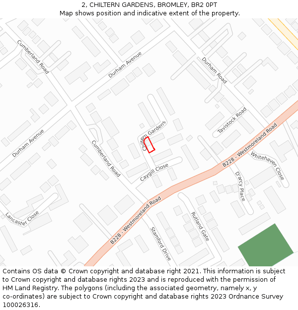 2, CHILTERN GARDENS, BROMLEY, BR2 0PT: Location map and indicative extent of plot