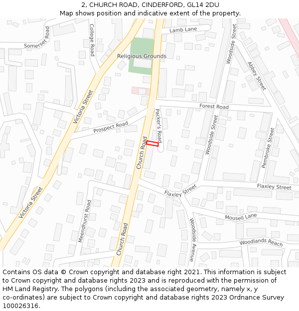2, CHURCH ROAD, CINDERFORD, GL14 2DU: Location map and indicative extent of plot