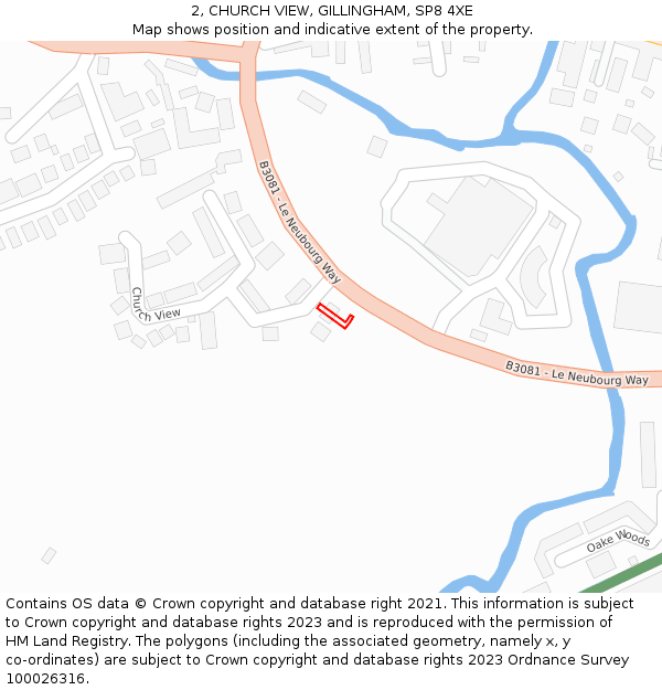 2, CHURCH VIEW, GILLINGHAM, SP8 4XE: Location map and indicative extent of plot