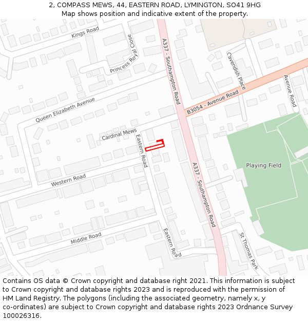 2, COMPASS MEWS, 44, EASTERN ROAD, LYMINGTON, SO41 9HG: Location map and indicative extent of plot