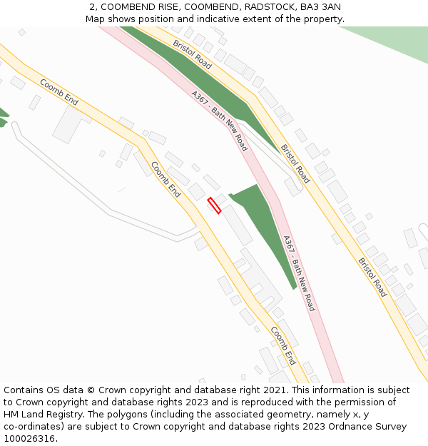 2, COOMBEND RISE, COOMBEND, RADSTOCK, BA3 3AN: Location map and indicative extent of plot
