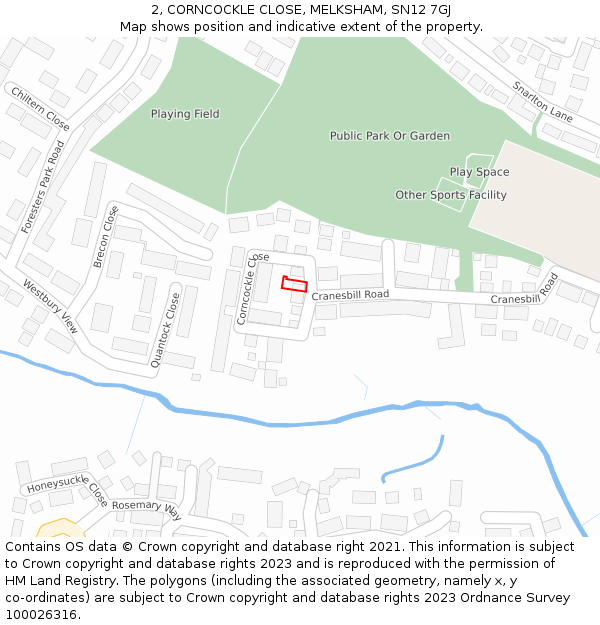 2, CORNCOCKLE CLOSE, MELKSHAM, SN12 7GJ: Location map and indicative extent of plot