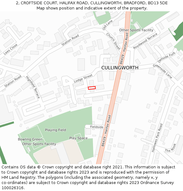 2, CROFTSIDE COURT, HALIFAX ROAD, CULLINGWORTH, BRADFORD, BD13 5DE: Location map and indicative extent of plot