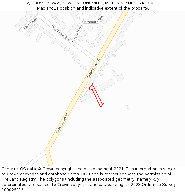 2, DROVERS WAY, NEWTON LONGVILLE, MILTON KEYNES, MK17 0HR: Location map and indicative extent of plot