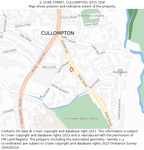 2, DUKE STREET, CULLOMPTON, EX15 1DW: Location map and indicative extent of plot
