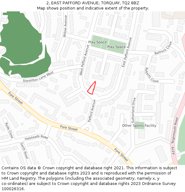 2, EAST PAFFORD AVENUE, TORQUAY, TQ2 8BZ: Location map and indicative extent of plot