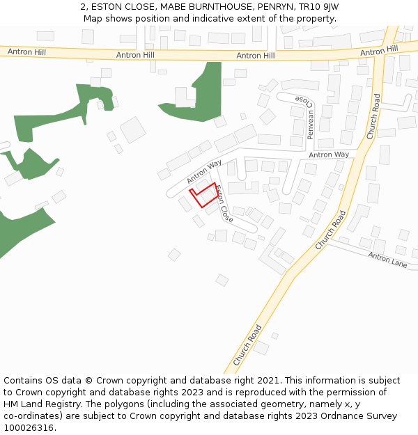 2, ESTON CLOSE, MABE BURNTHOUSE, PENRYN, TR10 9JW: Location map and indicative extent of plot