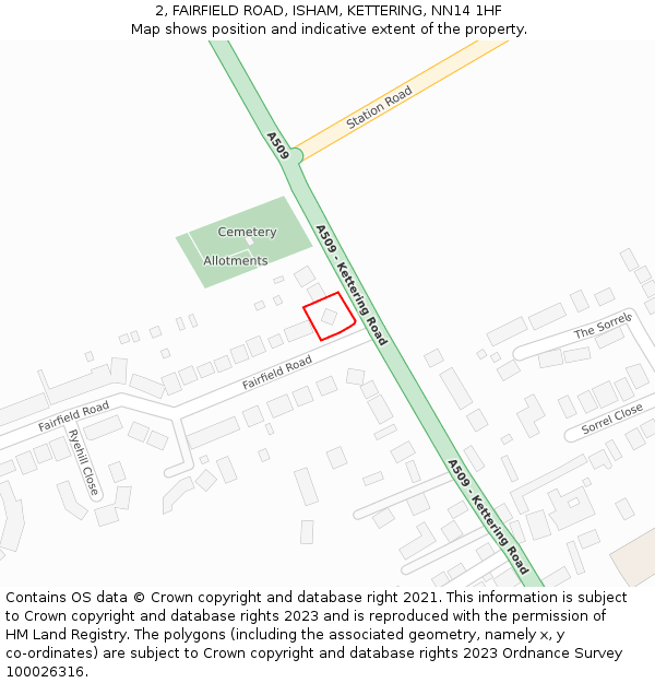 2, FAIRFIELD ROAD, ISHAM, KETTERING, NN14 1HF: Location map and indicative extent of plot
