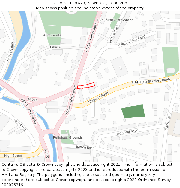 2, FAIRLEE ROAD, NEWPORT, PO30 2EA: Location map and indicative extent of plot