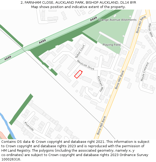 2, FARNHAM CLOSE, AUCKLAND PARK, BISHOP AUCKLAND, DL14 8YR: Location map and indicative extent of plot