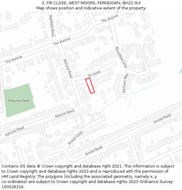 2, FIR CLOSE, WEST MOORS, FERNDOWN, BH22 0LF: Location map and indicative extent of plot