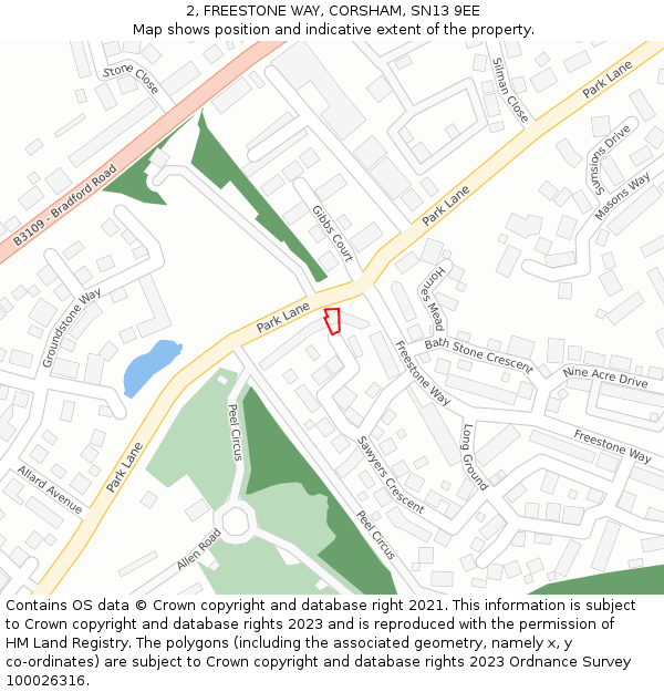 2, FREESTONE WAY, CORSHAM, SN13 9EE: Location map and indicative extent of plot