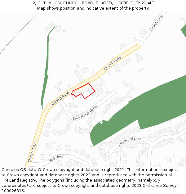 2, GILTHALION, CHURCH ROAD, BUXTED, UCKFIELD, TN22 4LT: Location map and indicative extent of plot