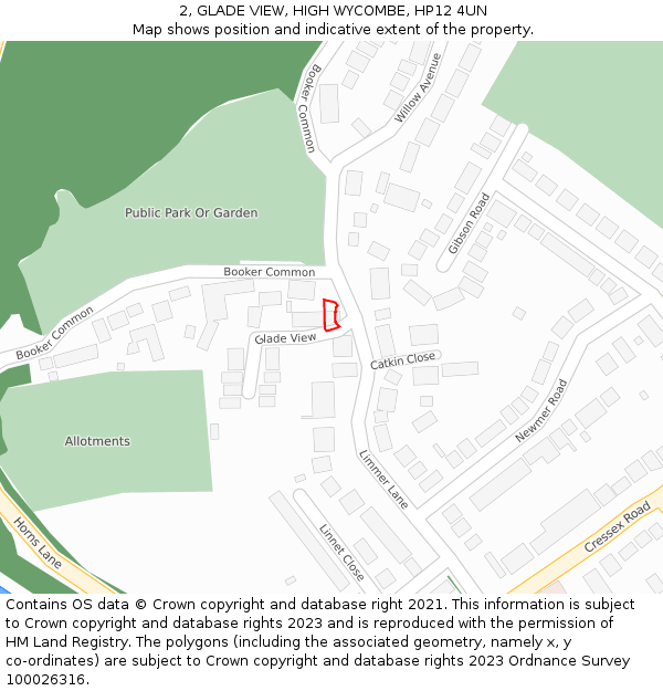 2, GLADE VIEW, HIGH WYCOMBE, HP12 4UN: Location map and indicative extent of plot