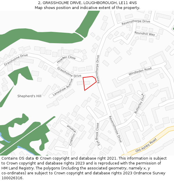 2, GRASSHOLME DRIVE, LOUGHBOROUGH, LE11 4NS: Location map and indicative extent of plot