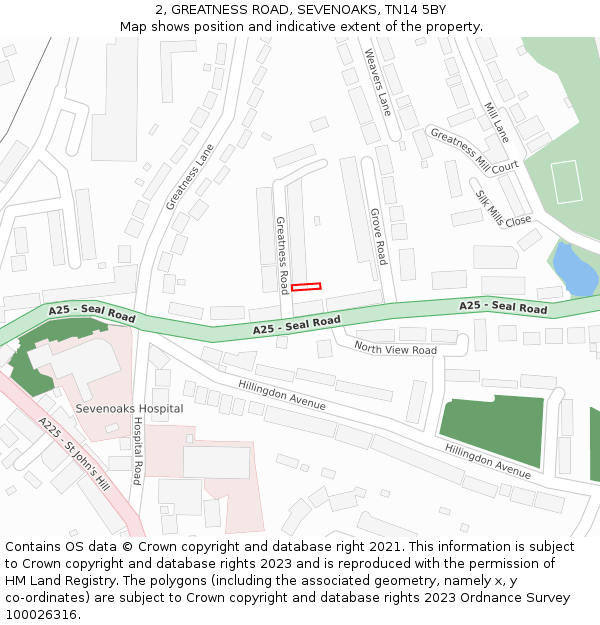 2, GREATNESS ROAD, SEVENOAKS, TN14 5BY: Location map and indicative extent of plot