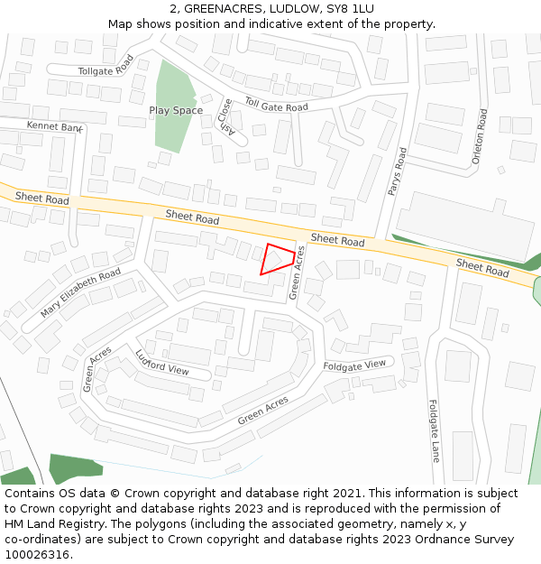 2, GREENACRES, LUDLOW, SY8 1LU: Location map and indicative extent of plot