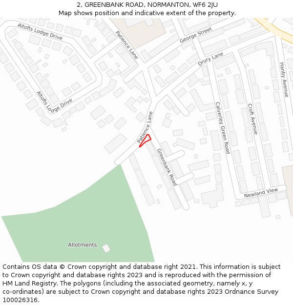 2, GREENBANK ROAD, NORMANTON, WF6 2JU: Location map and indicative extent of plot