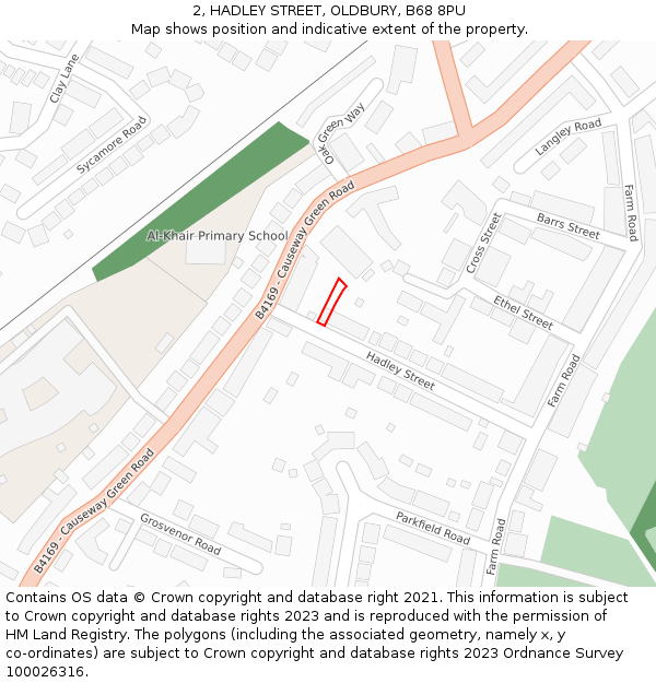 2, HADLEY STREET, OLDBURY, B68 8PU: Location map and indicative extent of plot