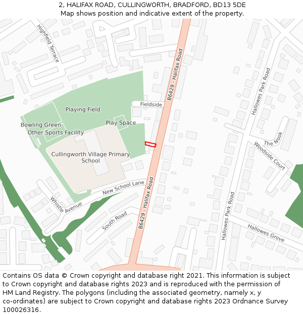 2, HALIFAX ROAD, CULLINGWORTH, BRADFORD, BD13 5DE: Location map and indicative extent of plot