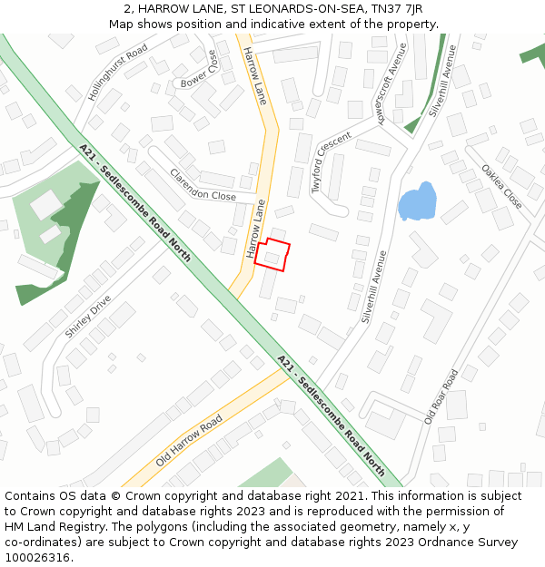 2, HARROW LANE, ST LEONARDS-ON-SEA, TN37 7JR: Location map and indicative extent of plot