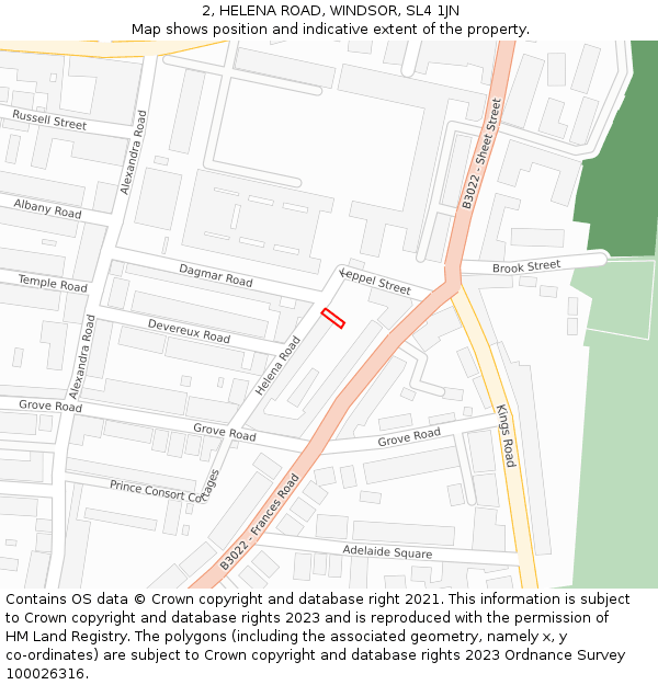 2, HELENA ROAD, WINDSOR, SL4 1JN: Location map and indicative extent of plot